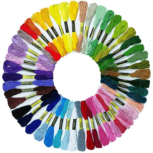 Ewparts 50 Farben Stickgarn Set, 8 Meter, 6-Fädig,Emboidary Floss Stickgarn Baumwolle Armbänder Knüpfen Stickerei Faden Saiten Stickgarn für freundschaftsarmbänder Stickereien Faden Kit Armband Schnur von Ewparts