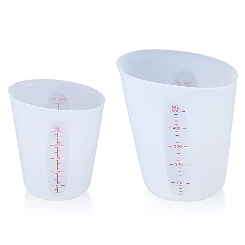 Ewwtrey 2 Stück Silikon Messbecher Krüge, 250ml/500ml Epoxidharz Mischbecher mit Skala Clear, Silicone Measuring Cups für Epoxidharz Gießformen, Diy Handmade, Basteln, Labor, Küche - Weiß von Ewwtrey