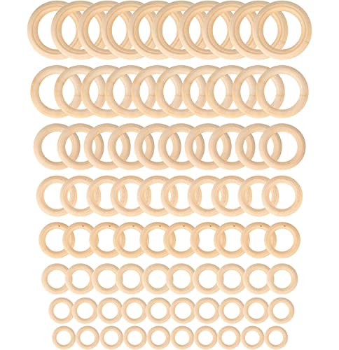 Ewwtrey 80 Stück Holzringe, natürliche Holzreifen, glatte, unbehandelte Holz Makramee Ringe, Holzringe zum Basteln Schmuckherstellung, Handwerk, Anhänger, DIY-Verbindungen (2/2.5/3/3,5/4/4,5/5/5,5 cm) von Ewwtrey