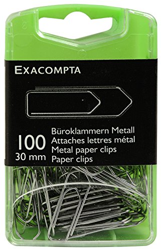 Exacompta 14746E 100er Pack Büroklammern silber 30mm aus Metall in praktischer Aufbewahrungsbox von Exacompta