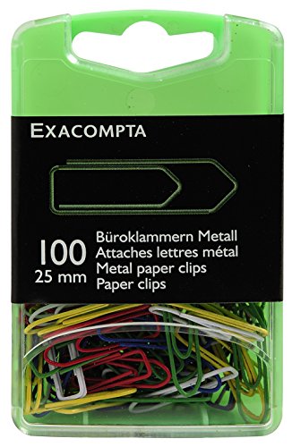 Exacompta 14744E 100er Pack Büroklammern bunt farbig sortiert 25mm in praktischer Aufbewahrungsbox von Exacompta