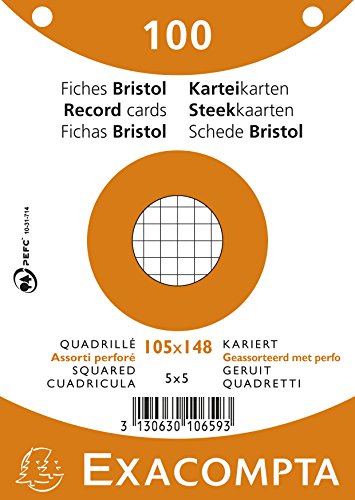 EXACOMPTA 10658E Karteikarten, DIN A5, kariert, farbig sortiert von Exacompta