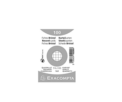 Exacompta 10200SE 100er Pack Premium Karteikarten kariert DIN A7 ideal für die Schule, zum Lernen von Vokabeln und passend zur Bunnybox Lernkartei 74 x 105 mm weiß von Exacompta