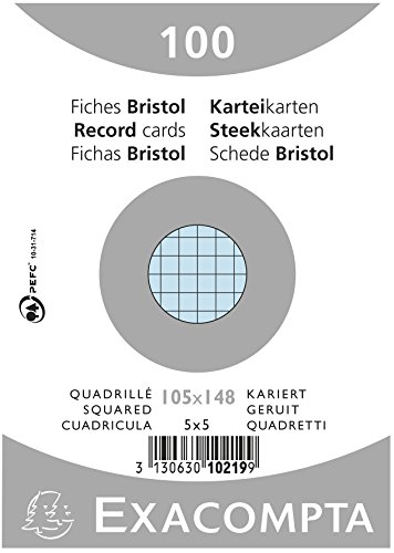 Exacompta 10219E Karteikarten (Packung mit 100, 250g, in Folie eingeschweißt, DIN A6, 10,5 x 14,5 cm, kariert, ideal für die Schule) 1er Pack blau von Exacompta