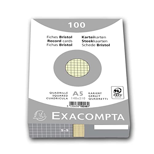 Exacompta 10248E Karteikarten (Packung mit 100, 250g, in Folie eingeschweißt, DIN A5, 14,8 x 21 cm, kariert, ideal für die Schule) 1er Pack grün von Exacompta