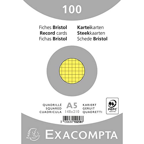Exacompta 10258E 100er Pack Karteikarten kariert DIN A5 in Folie eingeschweißt 14,8 x 21 cm ideal für die Schule und Universität zum Lernen gelb Exacompta 10258E 100er Pack Karteikarten kariert DIN A5 in Folie eingeschweißt 14,8 x 21 cm ideal für die Schule und Universität zum Lernen gelb von Exacompta