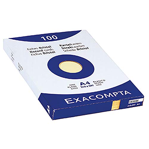 Exacompta 10326E Karteikarten (Packung mit 100, 250g, in Folie eingeschweißt, DIN A4, 21 x 29,7 cm, blanco, ideal für die Schule) 1er Pack gelb von Exacompta