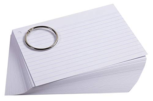 Exacompta - Ref. 10340E – Packung mit 50 Stück Flashcards in Folie + Ring – liniert perforiert – Format A6 – zufällige Farbauswahl weiß, blau, gelb, rosa, grün von Exacompta