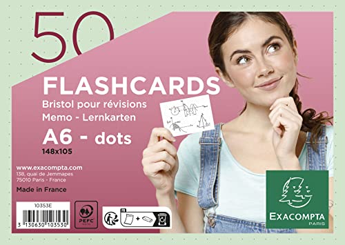Exacompta 10353E 50er Pack Karteikarten gepunkted DIN A6 ideal für die Schule, zum Lernen von Vokabeln Flashcards Memo Lernkarten Lernkartei 148 x 105 mm grün von Exacompta