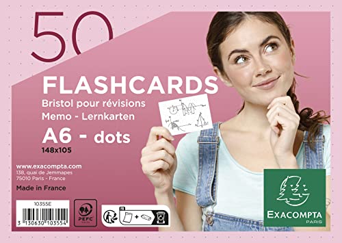 Exacompta 10355E 50er Pack Karteikarten gepunkted DIN A6 ideal für die Schule, zum Lernen von Vokabeln Flashcards Memo Lernkarten Lernkartei 148 x 105 mm rosa von Exacompta