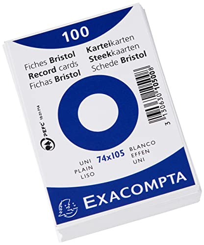 Exacompta 10500SE 100er Pack Premium Karteikarten blanko DIN A7 ideal für die Schule, zum Lernen von Vokabeln und passend zur Bunnybox Lernkartei 74 x 105 mm weiß von Exacompta