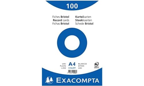 Exacompta 10506E Karteikarten (Packung mit 100, 250g, in Folie eingeschweißt, DIN A4, 21 x 29,7 cm, blanco, ideal für die Schule) 1er Pack weiß von Exacompta