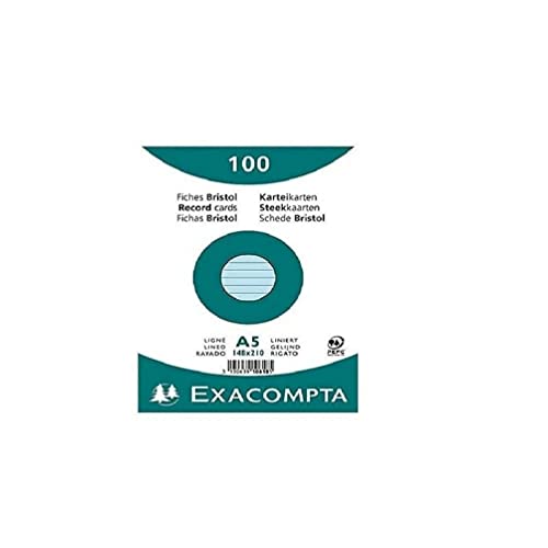 Exacompta 10818SE Karteikarten (Packung mit 100, 250g, in Folie eingeschweißt, DIN A5, 14,8 x 21 cm, liniert, ideal für die Schule) 1er Pack blau von Exacompta