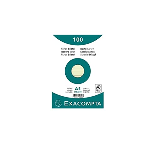 Exacompta 10848SE Karteikarten (Packung mit 100, 250g, in Folie eingeschweißt, DIN A5, 14,8 x 21 cm, liniert, ideal für die Schule) 1er Pack grün von Exacompta