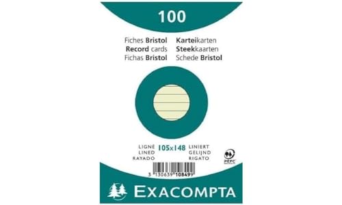 Exacompta 10849SE Karteikarten (Packung mit 100, 250g, in Folie eingeschweißt, DIN A6, 10,5 x 14,5 cm, liniert, ideal für die Schule) 1er Pack grün von Exacompta
