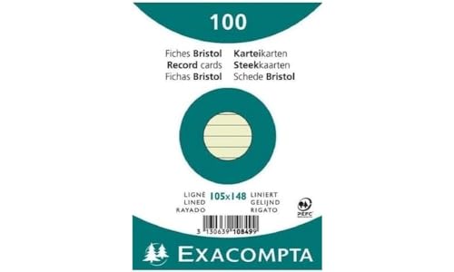 Exacompta 10849SE 100er Pack Karteikarten liniert DIN A6 in Folie eingeschweißt 10,5 x 14,5 cm ideal für die Schule und Universität zum Lernen grün von Exacompta