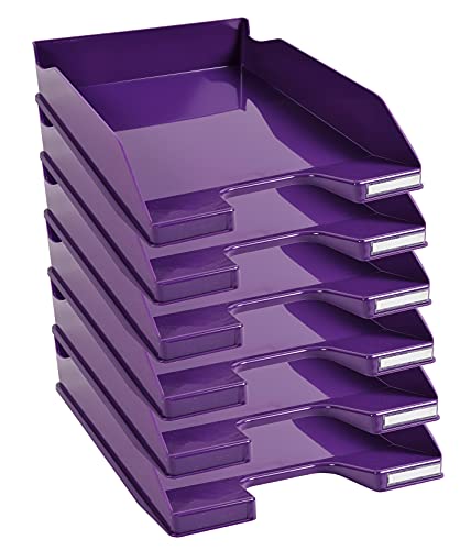 Exacompta 113220D 6er Pack Premium Briefablage Combo Midi DIN A4. Ideale Briefkörbe für Ihre Organisation. Robuste und stapelbare Ablagekörbe violett glossy von Exacompta