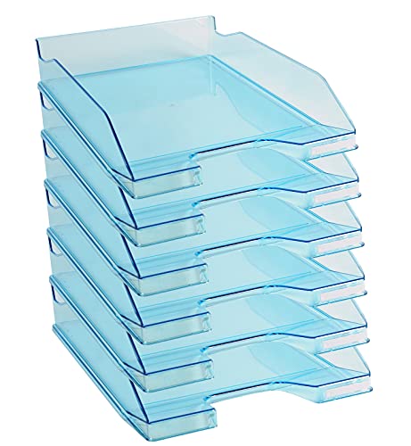 Exacompta 113236D 6er Pack Premium Briefablage Combo Midi DIN A4. Ideale Briefkörbe für Ihre Organisation. Robuste und stapelbare Ablagekörbe türkis transparent glossy von Exacompta