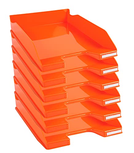 Exacompta 113288D 6er Pack Premium Briefablage Combo Midi DIN A4. Ideale Briefkörbe für Ihre Organisation. Robuste und stapelbare Ablagekörbe mandarine glossy von Exacompta