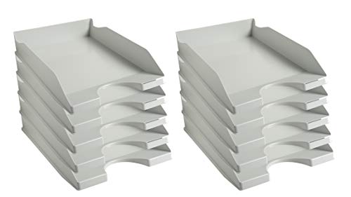 Exacompta 12306D 10er Pack Premium Briefablage Ecotray aus recyceltem Kunststoff DIN A4. Ideale Briefkörbe für Ihre Organisation. Robuste und stapelbare Ablagekörbe Blauer Engel grau von Exacompta