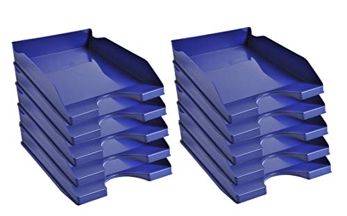 Exacompta 123104D 10er Pack Premium Briefablage Ecotray aus recyceltem Kunststoff DIN A4. Ideale Briefkörbe für Ihre Organisation. Robuste und stapelbare Ablagekörbe Blauer Engel nachtblau von Exacompta