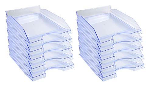 Exacompta 12310D 10er Pack Premium Briefablage Ecotray DIN A4. Ideale Briefkörbe für Ihre Organisation. Robuste und stapelbare Ablagekörbe eisblau transluzent von Exacompta