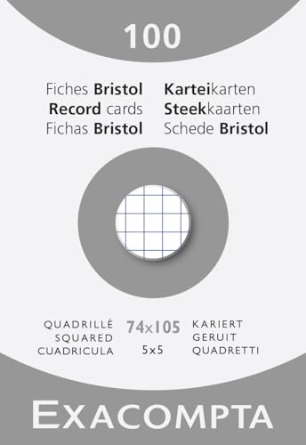 Exacompta 13200B Karteikarten, kariert, 5x5, ungelocht, Format 74 x 105 mm, für Tintenstrahldrucker, Laserdrucker und Kopierer, Weiß, 10 Packungen à 100 Stück Exacompta 13200B Karteikarten, kariert, 5x5, ungelocht, Format 74 x 105 mm, für Tintenstrahldrucker, Laserdrucker und Kopierer, Weiß, 10 Packungen à 100 Stück von Exacompta