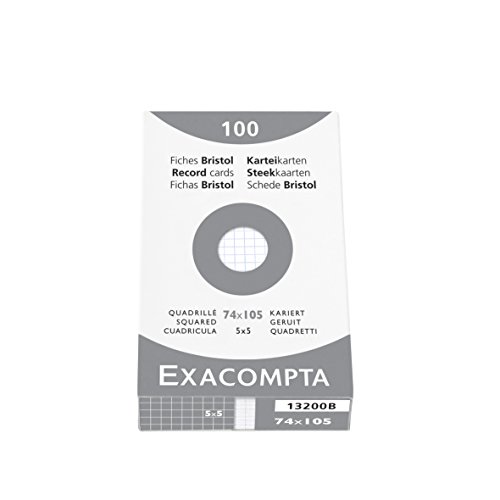 Exacompta 13200B Packung (mit 100 Karteikarten, DIN A7, 7,4 x 10,5 cm, ideal für die Schule) 1er Pack weiß von Exacompta