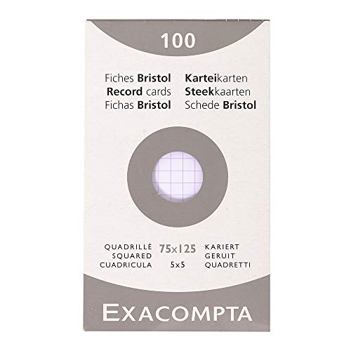Exacompta 13201E Karteikarten (205q/qm Karton, holzfrei, 75 x 125 mm, kariert, ungelocht) 100er Pack weiß von Exacompta