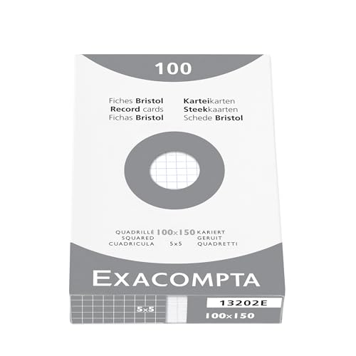 Exacompta 13202E Karteikarten, kariert, 5x5, ungelocht, 100 x 150 mm, für Tintenstrahldrucker, Laserdrucker und Kopierer, Weiß, 10 Packungen à 100 Stück von Exacompta