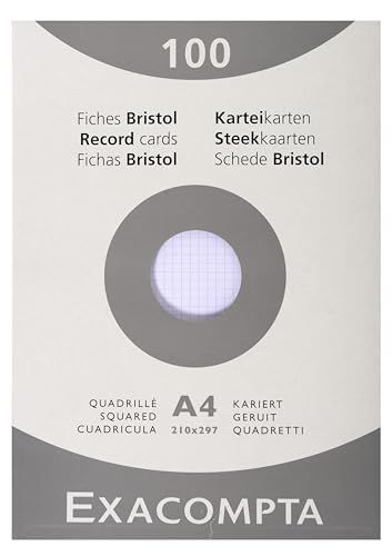 Exacompta 13206E Karteikarten, kariert, 5x5, ungelocht, 210 x 297 mm, für Tintenstrahldrucker, Laserdrucker und Kopierer, Weiß, 10 Packungen à 100 Stück von Exacompta