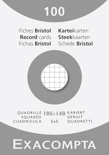 Exacompta 13209E Karteikarten, kariert, 5x5, ungelocht, Format 105 x 148 mm, für Tintenstrahldrucker, Laserdrucker und Kopierer, Weiß, 10 Packungen à 100 Stück Exacompta 13209E Karteikarten, kariert, 5x5, ungelocht, Format 105 x 148 mm, für Tintenstrahldrucker, Laserdrucker und Kopierer, Weiß, 10 Packungen à 100 Stück von Exacompta