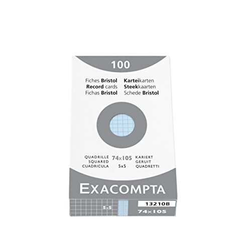 Exacompta 13210B Packung (mit 100 Karteikarten, ungelocht, DIN A7, 7,4 x 10,5 cm, kariert, ideal für die Schule) 1er Pack blau von Exacompta