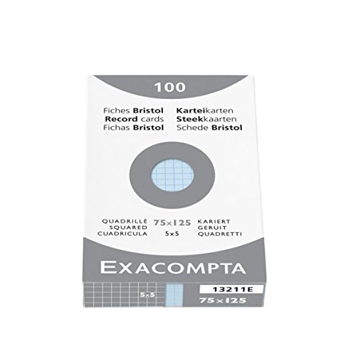 Exacompta 13211E Karteikarten (205q/qm Karton, holzfrei, 75 x 125 mm, kariert, ungelocht) 100er Pack blau von Exacompta