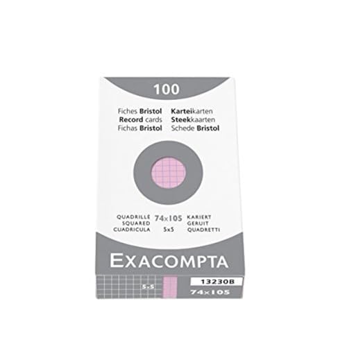 Exacompta 13230B Packung (mit 100 Karteikarten, DIN A7, 74 x 105 mm, kariert, ideal für die Schule) 1er Pack rosa von Exacompta