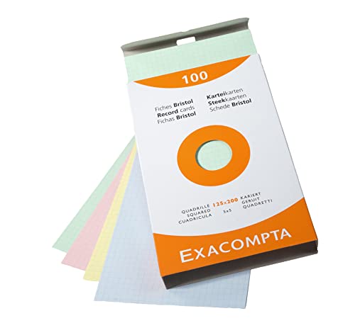 Exacompta 13273E Karteikarten (205q/qm Karton, holzfrei, 125 x 200 mm, kariert, ungelocht) 100er Pack gemischte Farben von Exacompta
