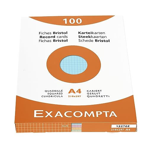 Exacompta 13276E Karteikarten (205q/qm Karton, holzfrei, DIN A4, kariert, ungelocht) 100er Pack gemischte Farben von Exacompta