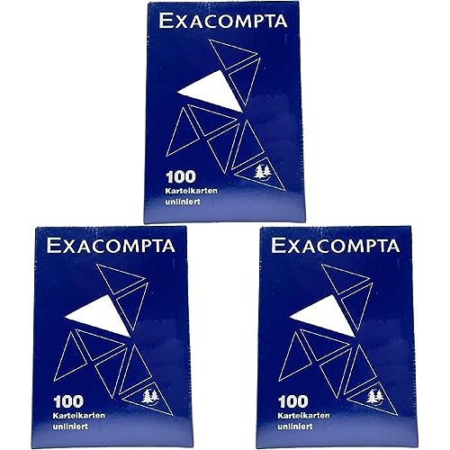 Exacompta 13300B Packung (mit 100 Karteikarten, blanko, DIN A7, 74 x 105 mm, ideal für die Schule) 3er Pack weiß von Exacompta