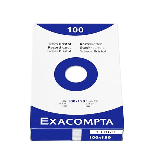 Exacompta 13302E Karteikarten, ungelocht, ungelocht, 100 x 150 mm, für Tintenstrahldrucker, Laser- und Kopierer, Weiß, 10 Packungen à 100 Stück von Exacompta