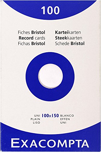 Exacompta 13302E Karteikarten (205q/qm Karton, holzfrei, DIN A6, blanco, ungelocht) 100er Pack weiß von Exacompta