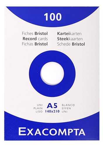 Exacompta 13308E Karteikarten, ungelocht, ungelocht, 148 x 210 mm, für Tintenstrahldrucker, Laserdrucker und Kopierer, Weiß, 10 Packungen à 100 Stück Exacompta 13308E Karteikarten, ungelocht, ungelocht, 148 x 210 mm, für Tintenstrahldrucker, Laserdrucker und Kopierer, Weiß, 10 Packungen à 100 Stück von Exacompta