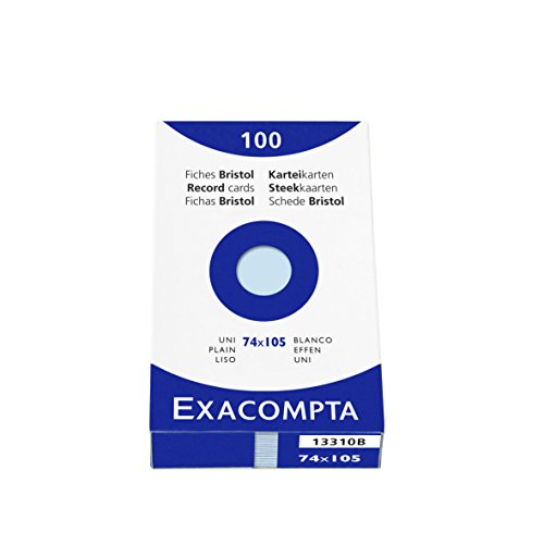 Exacompta 13310B Packung (mit 100 Karteikarten, DIN A7, 74 x 105 mm, blanko, ideal für die Schule) 1er Pack azurblau von Exacompta
