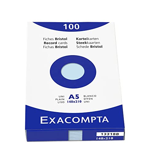 Exacompta 13318B Packung mit 100 Karteikarten, DIN A5, blanco, ideal für Notizen, Blau, 1 Pack von Exacompta