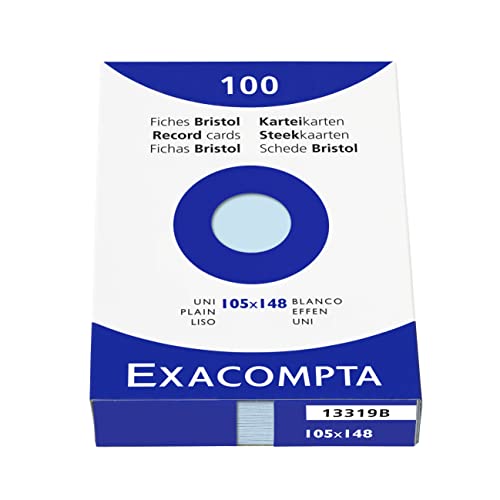 Exacompta 13319B Packung (mit 100 Karteikarten, DIN A6, 105 x 148 mm, blanko, ideal für die Schule) 1er Pack azurblau von Exacompta