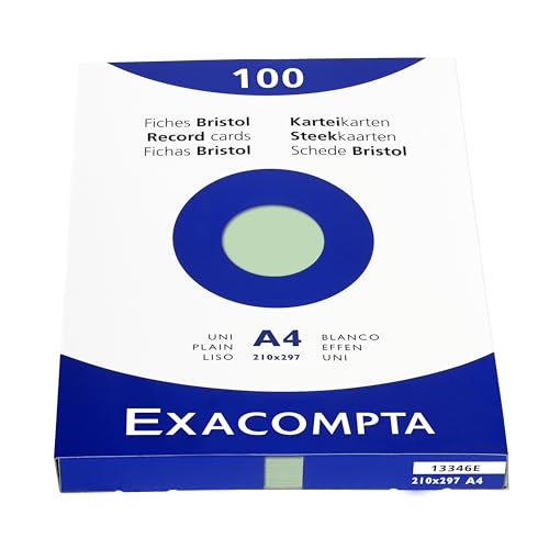 Exacompta 13346E Packung (mit 100 Karteikarten, ungelocht DIN A4, 210 x 297 mm, 205 g, blanko, ideal für die Schule) 1er Pack grün von Exacompta