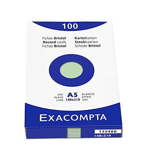 Exacompta 13348B Packung mit 100 Karteikarten blanco DIN A5, 205g, ideal für die Schule, in einer wiederverwendbaren Schachtel grün Exacompta 13348B Packung mit 100 Karteikarten blanco DIN A5, 205g, ideal für die Schule, in einer wiederverwendbaren Schachtel grün von Exacompta