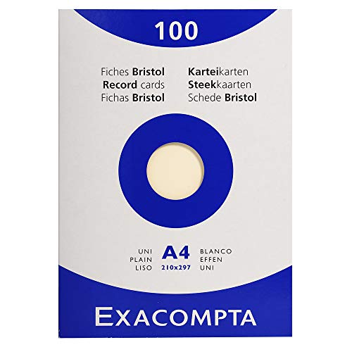 Exacompta 13356E Packung (mit 100 Karteikarten, ungelocht, DIN A4, 210 x 297 mm, 205 g, blanko, ideal für die Schule) 1er Pack elfenbein von Exacompta