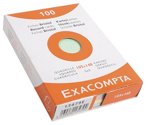 Exacompta 13479E Karteikarten (205q/qm Karton, holzfrei, DIN A6, kariert, ungelocht) 100er Pack gemischte Farben von Exacompta