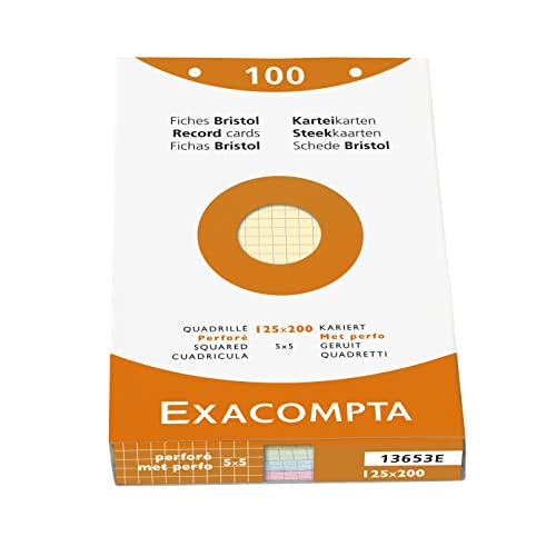 Exacompta 13653E Karteikarten (205q/qm Karton, holzfrei, 125 x 200 mm, kariert, gelocht) 100er Pack gemischte Farben von Exacompta