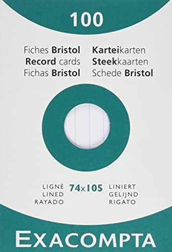 Exacompta 13800B 100er Pack Karteikarten liniert DIN A7 in Kartonschachtel 7,4 x 10,5cm ideal für die Schule und Universität zum Lernen weiß von Exacompta